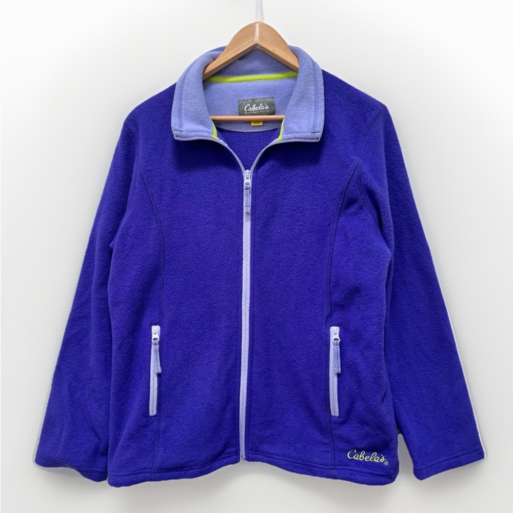 Cabelas Womens Fleece Jacket Full Zip Purple Medium Zipper Pockets Outdoor